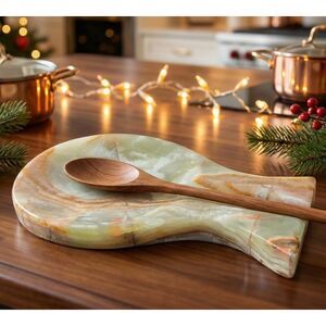 Green Onyx Spoon Rest, Natural Stone Utensil Holder, Farmhouse Kitchen Decor